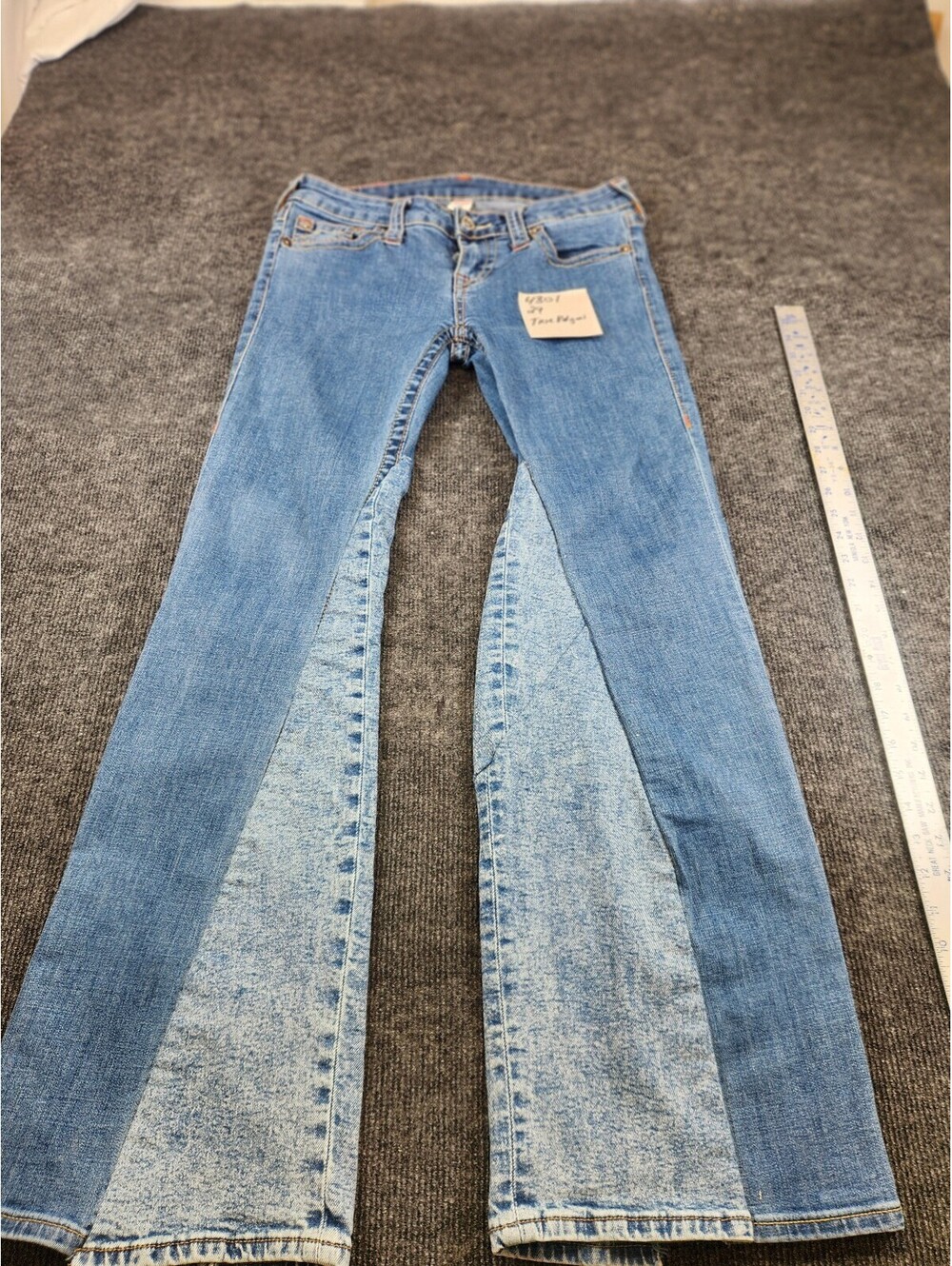 True Religion Home Altered Two-Tone Mid Rise Flare Jeans 24x30